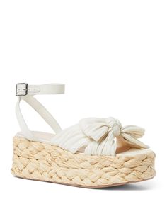 Loeffler Randall Knotted Strap Espadrille Platform Sandals Feminine Summer Platform Sandals, Spring Feminine Platform Sandals, Feminine Spring Platform Sandals, White Woven Sandals For Spring, Spring Woven Closed Toe Sandals, Chic Natural Sandals For Spring, Woven Ankle Strap Sandals For Spring, Elegant Sandals With Woven Sole For Spring, Elegant Woven Sandals For Summer