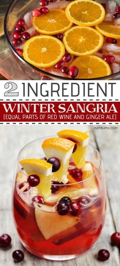 two ingredient winter sangria with oranges and cranberries