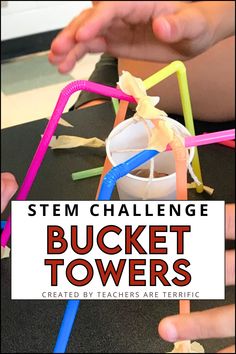 Bucket Towers - STEM Challenge- best sellers from Teachers are Terrific include five fabulous, easy-to-prep, highly engaging STEM activities loved by teachers and students. Stem Night, Science Experience, Stem Club, Newton's Cradle, Stem Engineering, Stem Classes, Stem Elementary, Stem Lab, Teaching Stem