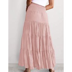 Pink Bohemia Pleated High Waist Maxi Skirt Fitted Tiered Skirt In Solid Color, Non-stretch Ruffled Maxi Skirt, Non-stretch Long Pink Skirt, Fitted Solid Color Tiered Skirt, Flowy Tiered Skirt In Solid Color, Non-stretch Tiered Maxi Skirt For Spring, Pink Non-stretch Skirt For Spring, Non-stretch Pink Skirt For Spring, Spring Flowy Maxi Skirt Solid Color