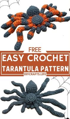 two crocheted spider webs with the text free easy crochet tarantula pattern