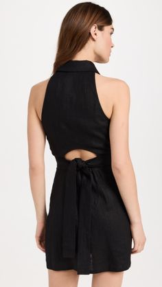 HEVRON Domino Mini Dress | Shopbop Fitted Black Linen Dress For The Beach, Casual Linen Dress For Date Night, Chic Belted Linen Dress, Fitted Belted Linen Dress, Chic Summer Belted Linen Dress, Chic Belted Linen Summer Dress, Fitted Sleeveless Linen Dress For Work, Chic Belted Linen Dress For Work, Chic Fitted Linen Dress For Work