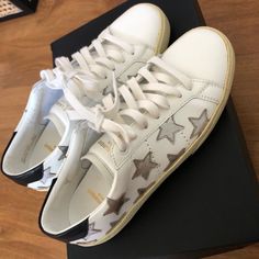 Saint Laurent Low-Top Sneakers Designer White Slip-on Sneakers, Designer Custom Sneakers With Vulcanized Sole, Designer White Slip-on Custom Sneakers, Designer Lace-up Sneakers With Speckled Midsole, Saint Laurent Sneakers, Saint Laurent Shoes, Low Top, Top Sneakers, New Color