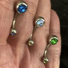 Belly Rings- 3 Stainless Steel Naval Rings Blue, Green, White, Stones Naval Belly Ring Nwt .Tray 90 Rings Blue, White Stones, Belly Ring, Ring Color, Belly Rings, White Stone, Blue Rings, Womens Jewelry Rings, Blue Green