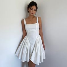 White Fairycore Mini Dress For Party, White Backless Cotton Mini Dress, White Sleeveless Mini Dress With Tie Back, White Sleeveless Fairycore Dress, White Sleeveless Kawaii Mini Dress, Halter Party Dress, Short Prom, Short Prom Dress, Party Dress Short