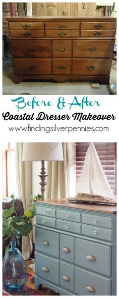 before and after coastal dresser makeover