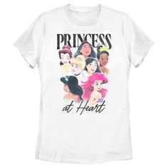 If you can't decide which of the Disney characters is your favorite… now you don't have to! Celebrate all of your favorites with this officially licensed Disney Princess at Heart Women's Graphic T-Shirt! This cute tee features a collage with your favorite heroines, including Belle, Mulan, Tiana, Cinderella, Mulan, Jasmine, and Ariel, printed across the front. Dress in style this season with this new fun apparel today that is perfect for Disney fans everywhere! Disney Themed Short Sleeve T-shirt, Disney Character Print T-shirt For Disney Fan Events, Disney T-shirt With Front Print, Disney T-shirt With Front Print For Fan Events, Disney Character Print T-shirt For Fan Events, Pre-shrunk Disney T-shirt For Disney Trips, Disney Fan Merchandise Top, Pre-shrunk, Disney Fan Merchandise Short Sleeve Tops, Disney Short Sleeve Tops For Fan Merchandise