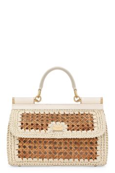 Elongated Sicily Bag - Straw Beige HANDBAGTOP HANDLE DOLCE & GABBANA Raffia Crochet, Rattan Handbags, Rattan Bag, Dolce E Gabbana, Van Cleef Arpels, Zip Pouch, Dolce & Gabbana, Metallic Logo, Lady Dior