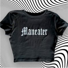 Maneater Crop Top Shirt Grunge Clothing Goth Clothing - Etsy Goth Crop Top, Aesthetic Fairycore, Y2k Shirts, Silly Shirt, Woman Aesthetic, Grunge Clothing, Crop Top Shirt, Goth Clothing, Weird Shirts