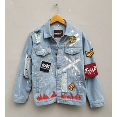 Art Denim, Vintage Art Denim, men's jacket, women's jacket, custom painted, gear five, hip hop jacket, aesthetic clothing motorcycle jacket, 80s jean jacket, HOW TO ORDER ----------------------------------------------------------------------- 1. Purchase listing for deposit. 2. Artwork completion usually takes up to 1-2 weeks. We will go through several rounds of artwork until you are happy with the design. This is also the time we will finalize thread colors as well. 3. The last weeks will be u 80s Jean Jacket, Jacket Aesthetic, 80s Jeans, Hip Hop Jacket, Jacket Denim, Blue Jean Jacket, Thread Colors, Aesthetic Clothing, Men's Jacket