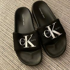 Size: 37 Never Worn Calvin Klein Shoes, Womens Slides, Really Cute Outfits, Calvin Klein Black, Pool Slides, Womens Calvin Klein, Calvin Klein Jeans, Women's Shoes Sandals, Slides