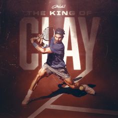 a man swinging a tennis racquet on top of a tennis court in front of a king of gay sign