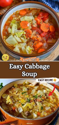 easy cabbage soup in a bowl with carrots, onions and celery