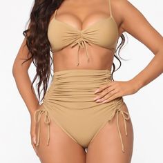 Never Been Worn, Still Has Tags And Original Packaging, I Just Didn’t Like The Color With My Skin Tone And It Was Non Returnable Size 1x Color Tan Padded Top High Waist Bottom Brazilian Cut 90% Polyester 10% Spandex High Waist Drawstring Swimwear, High Waist Drawstring Swimwear For Beach, High Waist Drawstring Swimwear For Vacation, Solid Color Ruched Swimwear For Beach Party, Solid Ruched Swimwear For Beach Party, Solid Color Ruched Tie-side Swimwear, Solid Color Ruched Tie-side Swimwear Bottom, Solid Ruched Tie-side Swimwear Bottom, High Waist Beachwear Swimwear With Drawstring