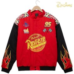 Disney Pixar Cars Lightning Mcqueen Racing Jacket Brand New With Tags Exclusive Size / Large Listed In Unisex Sizes Cotton Twill Wash Cold With Like Colors; Dry Low Lightning Mcqueen Racing, Cars Lightning Mcqueen, Disney Jacket, Racer Jacket, Racing Jacket, Disney Pixar Cars, Pixar Cars, Big And Tall Outfits, Lightning Mcqueen