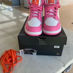 In New Condition. Hot Pink And Orange Nike High Tops. Nike High Tops, Nike High, Buy Shoes, Orange Pink, Pink Orange, Color Orange, Womens Shoes Sneakers, Pink And Orange, Nike Shoes