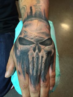 a hand with a skull tattooed on it