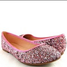 Comfortable Ballet Flats Shoes Design For Walking Double Padded Insole Shiny Glitter Sequins Supper Round Toe Glitter Party Flats With Round Toe, Glitter Round Toe Flats For Party, Glitter Flats With Round Toe For Party, Pink Flats For Spring Party, Pink Flat Heel Flats For Party, Pink Flats With Flat Heel For Party, Forever Link Shoes, Comfortable Ballet Flats, Blink Blink