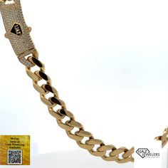 10K Gold Ijaz Semi-Solid Cubic Zirconia Cuban Chain Available With These Specifications: Metal: 10K Gold Color: Yellow Stones: Cubic Zirconia Weight: 37 Grams Length: 22" Thickness: 10 MM Gold Cubic Zirconia Diamond Necklace With Chain Link, Yellow Gold Curb Chain Necklace With Cubic Zirconia, Gold Diamond Necklace With Chain, Gold Cubic Zirconia Diamond Necklace In Cuban Link, Gold Cubic Zirconia Diamond Necklace With Curb Chain, Gold Chain Necklace With Diamond Accents And Cubic Zirconia, Gold Chain Necklace With Cubic Zirconia, Luxury Yellow Gold Diamond Cuban Link Necklace, Cuban Link Necklace With Diamond Accents As A Gift