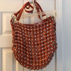 Luxecessories Embellished Lined Hobo Bag (Burnt Orange, Over Shoulder Or Hand Held Straps.) Chic Embellished Leather Bag, Embellished Leather Party Bag, Brown Bucket Bag With Silver-tone Hardware, Embellished Leather Rectangular Shoulder Bag, Chic Shoulder Bag With Rhinestones For Everyday Use, Embellished Tote Shoulder Bag For Everyday Use, Chic Everyday Shoulder Bag With Rhinestones, Everyday Rhinestone Crossbody Shoulder Bag, Trendy Embellished Shoulder Bag