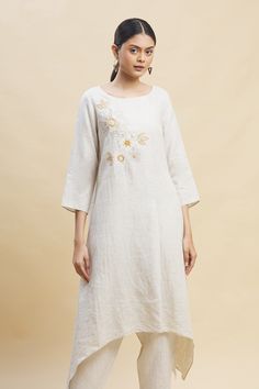 Shop for these amazing collections of Beige 100% Linen Round Tunic For Women by Linen Bloom online at Aza Fashions.