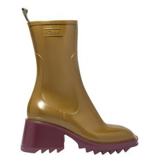 Chlo Betty Two-Tone Rain Boots Santel Green Burgundy Block Heel Boots Details * Authentic * Size: 36 * Waterproof * Square Toe * Zippered Fastening * Back Logo Pull * Beveled Block Heel * Notched Sole * Mid-Calf Material * Outer: 100% Polyvinile Chloride * Lining/Insole:100% Elastane * Sole: 100% Polyvinile Chloride Approx. Measurements * Heel Height: 2" * Total Shaft Height: 11" Chloe Shoes, Block Heel Shoes, Block Heel Boots, Pretty Shoes, Heel Boots, Heel Shoes, Green And Purple, Mid Calf, Rain Boots