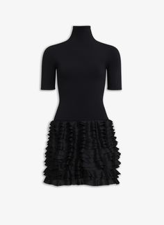 ALAÏA Women's Black FRILL MINI DRESS | ALAÏA US Alaia Dress, Frill Mini Dress, Mini Dresses For Women, Body Con Skirt, Dress For Women, Birthday Outfit, No Frills, Short Sleeves, Mini Dress