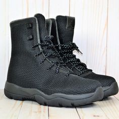 Built Tough For Winter Weather The Jordan Future Men's Boot Features A Waterproof Upper, Plush Cushioning And Rugged Traction For Premium Comfort In Snowy Condition Waterproof Upper Helps Keep Feet Warm And Dry Nike Watershield Lining Has Sealed Seams To Block Out Precipitation Soft, Sweat-Wicking Fabric Lines The Collar For Extra Warmth Phylon Carrier Houses A Full-Length Lunarlon Core For A Plush Ride Ortholite Sockliner Enhances Underfoot Comfort Rugged Rubber Outsole For Excellent Traction Black Waterproof Lace-up Hiking Boots, Sporty Waterproof Lace-up Boots, Breathable Winter High-top Sneakers With Round Toe, Fade-resistant Black Hiking Boots For Outdoor Work, High-top Breathable Winter Boots, Breathable High-top Winter Boots, Urban Black Waterproof Boots For Winter, Urban Black High-top Sneakers For Winter, Breathable Lace-up Winter Boots