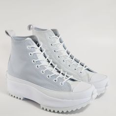 Converse Run Star Hike Hi High Top White / Moonbathe / Ghosted Silver Grey Leather Women's Platform Sneakers / Boots A05247c Nwt Brand: Converse Model: Run Star Hike Hi Style Code: A05247c Color: White / Moonbathe / Ghosted Gender: Unisex, Listed As Women's Shoes. Size Guide: Us Women's 8.5 / Us Men's 7 / Uk 6 / Eur 40 / Cm 25 Us Women's 9 / Us Men's 7.5 / Uk 6.5 / Eur 40.5 / Cm 25.5 Us Women's 9.5 / Us Men's 8 / Uk 7 / Eur 41 / Cm 26 Us Women's 10 / Us Men's 8.5 / Uk 7.5 / Eur 42 / Cm 26.5 Util White Wedge Sneakers With Lug Sole For Spring, White Wedge Sneakers With Textured Sole And Round Toe, White Wedge Sneakers With Textured Sole, White Leather Lace-up Wedge Sneakers, White Lace-up Leather Wedge Sneakers, White Mid-top Wedge Sneakers With Rubber Sole, Modern White High-top Sneakers With Lug Sole, Trendy White Leather Wedge Sneakers, Converse Leather Platform Sneakers With Branded Insole