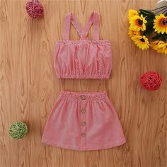 Toddler Girls Striped Sling Top & Button Skirt designer baby clothes wholesale - PrettyKid Sling Top, Kids Dress Collection, Belly Shirts, Trendy Kids Outfits, Cool Baby Clothes, Designer Baby Clothes, Kids Dress Wear