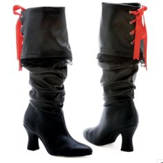 Women's Black Pirate Boots- Size 10 - Brand New Never Worn Be The Captain Of Your Own Ship With These Women's Black Pirate Boots. Includes (1) Pair Of Boots With A Red Sash And 2.5" Heel.- Size 10 Material Polyurethane, All Man Made Material Gender F Black Pirate Boots, Pirate Boots Womens, Pirate Shoes, Arcana Oc, Pirate Clothes, Pirate Aesthetic, Costume Pirate, Black Pirate, Pirate Dress