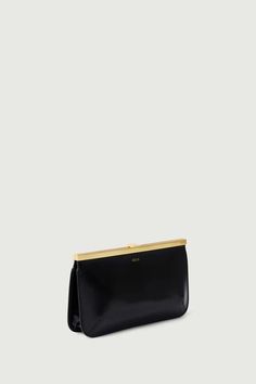 Pochette Asmar - Noir - Cuir - Femme Luxury Rectangular Clutch With Gold-tone Hardware, Classic Formal Wallets With Gold-tone Hardware, Compact Leather Bags For Formal Occasions, Modern Compact Wallets For Formal Use, Classic Clutch Wallet With Gold-tone Hardware, Leather Rectangular Evening Bag, Chic Rectangular Clutch For Office, Elegant Compact Leather Bag, Elegant Evening Wallets With Gold-tone Hardware