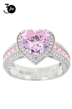 Bella Luce �� pink and white diamond simulants 6.65ctw heart, square, and round, rhodium over sterling silver heart ring. Measures approximately 0.81"L x 0.44"W and is not sizeable. The diamond equivalent weight is 3.80ctw. Heart Square, Silver Heart Ring, Pink And Silver, Diamond Simulant, Sterling Silver Heart, Pretty Jewellery, Silver Heart, Pink And White, White Diamond