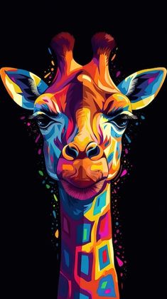 a painting of a giraffe on a black background