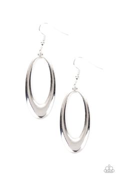 Featuring a flared bottom, a shiny silver oval frame swings from the ear for a classic metallic finish. Earring attaches to a standard fishhook fitting.

 Sold as one pair of earrings. Live Text, Paparazzi Consultant, Mobile Boutique, Jewelry Watch, Facebook Features, The Ear, Paparazzi Accessories, Silver Box, Oval Frame