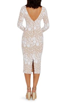 Dress the Population Emery Sequin Long Sleeve Body-Con Midi Dress | Nordstrom White Sequin Midi Dress, Baptism Dress For Mom, Confirmation Dresses, Dinner Dresses, Gold Cocktail Dress, Rehearsal Dinner Dresses, Nude Dress, Sequin Midi Dress, Baptism Dress