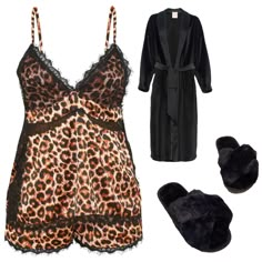 Pjs Outfits, Cheetah Print Pajama Set, Comfy Pyjamas, Pajama Polyvore Outfits, Fitted Leopard Print Sleepwear For Loungewear, Night Wear Pajamas, Shoplook Pajamas, Animal Print Pajama Set, Elegant Loungewear