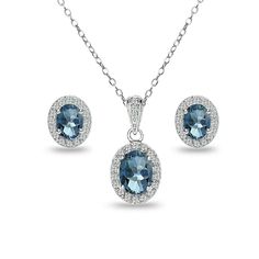 PRICES MAY VARY. FEATURE - This jewelry set for women and girls displays an oval halo london blue topaz necklace pendant with matching stud earrings. The topaz pendant features an 8x6mm blue topaz gemstone surrounded by a halo of white topaz stones. The topaz studs feature 7x5mm blue topaz stones surrounded by white topaz accents. This pendant necklace & earring set should be an addition to your fine jewelry & topaz jewelry collection. It can be purchased as jewelry sets for women or jewelry set London Blue Topaz Necklace Sterling Silver, Turquoise Heart Necklace, London Blue Topaz Necklace, Halo Necklace, Blue Topaz Necklace, Blue Topaz Gemstone, Topaz Jewelry, Turquoise Heart, Blue Topaz Stone