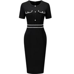 This dress can be a perfect addition to almost any outfit from formal to daily wear, great for work, meetings, office, businesses, work, parties, cocktails, weddings, casual, daily dressing, etc. Pair with high heels for a vintage office look. Comfortable and versatile, this pencil dress is perfect on its own or as a layer under a blazer. It's a perfect choice for work and formal occasions. Chic Fitted Bodycon Dress For Career, Fitted Office Lady Bodycon Dress For Career, Elegant Black Slim Fit Bodycon Dress, Classic Knee-length Bodycon Dress For Work, Slim Fit Sheath Bodycon Dress For Workwear, Office Lady Sheath Bodycon Dress For Evening, Elegant Fitted Bodycon Dress For Business, Elegant Fitted Bodycon Dress For Career, Elegant Slim Fit Bodycon Dress For Formal Occasions