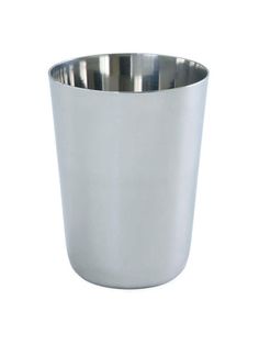 a metal cup on a white background with no one in the photo to describe it