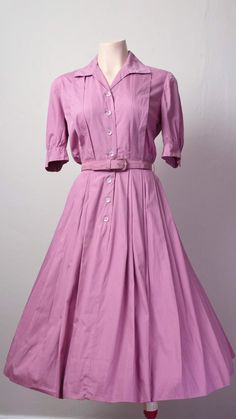 1950's Fuchsia Pink / Purple Shirtwaist Cotton Dress | Etsy Vintage Shirtwaist Dress, Spring Pink Shirt Dress For Workwear, Pink Shirt Dress For Spring Workwear, Fitted Solid Color Cotton Shirt Dress, Fitted Cotton Solid Shirt Dress, Fitted Cotton Solid Color Shirt Dress, Fitted Cotton Shirt Dress, Pink Button-up Shirt Dress For Spring, Pink Collared Shirt Dress For Daywear