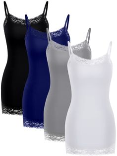 PRICES MAY VARY. Lace Trim: The V-neck lace trim adds a nice layered look but not too fancy; Adjustable straps that keep the arm holes even and the neck line semi-even are fantastic, soft and comfortable to wear Soft Material: The women lace camisole is made of breathable modal and spandex; The lightweight fabric is designed for layering and feels soft; Modal material also has good elasticity and hugs the body nicely A Favorite Part of Wardrobe: The long womens camisoles go nice under slouchy sw Tank Tops Lace, Patchwork Crop Top, Streetwear Girl, Long Tank Tops, Womens Camisoles, Long Tank, Lace Camisole, Lace Tank Top, Lace Tank