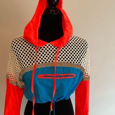 New Cropped Jacket. Ladies Size Large. Spring Nylon Color Block Outerwear, Spring Stretch Windbreaker With Long Sleeves, Sporty Cropped Outerwear For Spring, Sporty Long Sleeve Summer Outerwear, Red Color Block Outerwear For Spring, Red Stretch Outerwear For Spring, Red Nylon Windbreaker For Spring, Fitted Nylon Windbreaker For Spring, Spring Red Color Block Outerwear