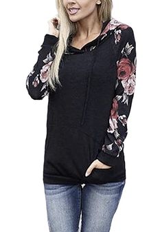 Women's Casual Color Block Floral Long Sleeve Pullover Drawstring Sweatshirt Top with Pockets. Material: Cotton and polyester mixedFeatures: Floral printed long sleeve, Adjustable Drawstring, Kangaroo Pockets, Regular fit, HoodieAvailable Sizes: Medium, Large, X-LargeAvailable Colors: Black, Red, Blue, Black Printed Hoodies, Plain Sweatshirt, Floral Pullover, Floral Hoodie, Fashion Hoodies, Hoodie Coat, Women Long Sleeve Tops, Long Hoodie, Pullover Sweatshirts