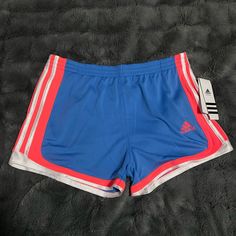 Brand New Kids Xl, Fits Like A Women’s Medium Adidas Pink Shorts For Spring, Pink Adidas Athleisure Shorts, Adidas Pink Athleisure Shorts, Adidas Pink Shorts For Sports, Pink Adidas Shorts For Sports, Adidas Blue Workout Shorts, Stretch Adidas Athletic Shorts, Adidas Blue Athleisure Athletic Shorts, Adidas Blue Athletic Shorts With Built-in Liner