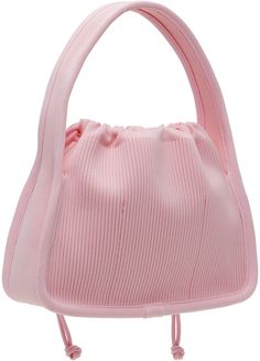 Rib knit shoulder bag in pink. · Integrated shoulder strap · Logo bonded at face · Drawstring closure · Patch pockets at interior · Unlined · H8 x W10 x D3.25 Supplier color: Light pink Pink Top Handle Bucket Bag, Pink Shoulder Bucket Bag With Top Handle, Pink Crossbody Bucket Bag With Detachable Handle, Pink Crossbody Bucket Bag With Top Carry Handle, Pink Top Handle Bucket Bag With Removable Pouch, Modern Pink Bucket Bag With Detachable Strap, Pink Bucket Bag With Top Carry Handle, Pink Top Handle Bucket Bag For Shopping, Modern Pink Satchel For Errands