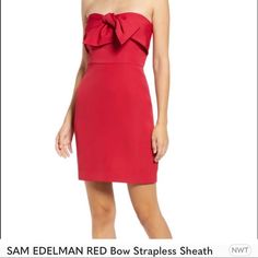 This Pretty And Easy Dress Is Great For A Cocktail Or Any Evening Occasion. Put On Some Red Lipstick, Red Pumps Or Black Stilettos And You’re All Set. It Is Sized At 12 But It Runs Small As With Most Sam Edelman Easily Good For Size 10. Elegant Fitted Dresses With Red Bow, Chic Red Mini Dress With Bow, Elegant Red Mini Dress With Bow, Red Evening Dress With Red Bow, Red Evening Dress With Bow, Red Dress With Red Bow For Evening, Elegant Evening Dress With Red Bow, Chic Sheath Mini Dress For Holiday, Summer Party Dress With Red Bow