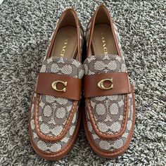 New Coach Loafers Never Worn Beige Low-top Loafers With Cushioned Footbed, Beige Cushioned Low-top Loafers, Spring Coach Round Toe Loafers, Coach Slip-on Loafers For Spring, Beige Low-top Loafers For Work, Coach Loafers, Shoe Fits, Coach Shoes, Workout Wear