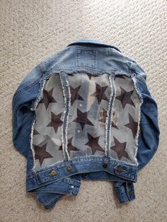 Vintage jean jacket distressed jean jacket upcycled Jean | Etsy Bohemian Distressed Denim Outerwear, Bohemian Distressed Denim Jacket, Festival Grunge Distressed Denim Jacket, Distressed Grunge Denim Jacket For Festival, Distressed Denim Jacket For Festival, Distressed Cotton Denim Jacket For Festival, Upcycling Ideas Clothes, Boho Jean Jacket, Upcycled Jeans