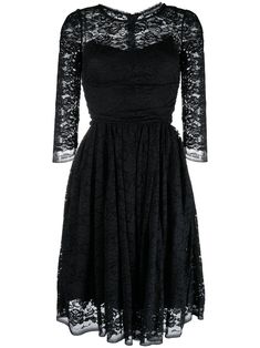 Dolce & Gabbana Pre-Owned 2000s A-line Lace Dress - Farfetch Black Knee Length Dress, Silk Lace, Lace Dress Black, Knee Length Dresses, High End Fashion, Environmental Impact, Black Stretch, Curator Style, Three Quarter